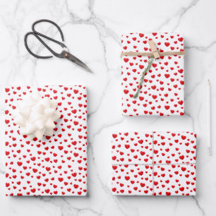 Shiny Red Hearts On White Wrapping Paper Sheet