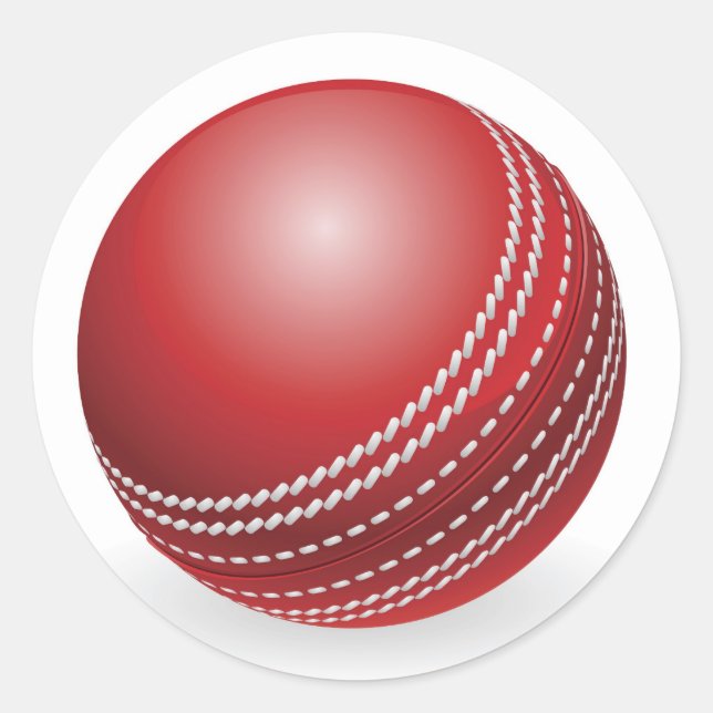 Shiny red traditional cricket ball classic round sticker (Front)