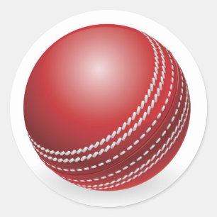 Shiny red traditional cricket ball classic round sticker