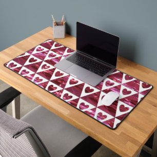 SHINY RED VALENTINE HEARTS & TRIANGLES DESK MAT
