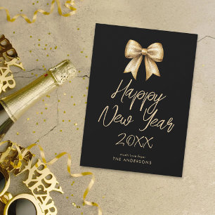 Shiny Ribbon Happy New Year Black Background Holiday Card