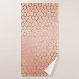 Shiny Rose Blush Gold Glitter Mermaid Scales Bath Towel Set
