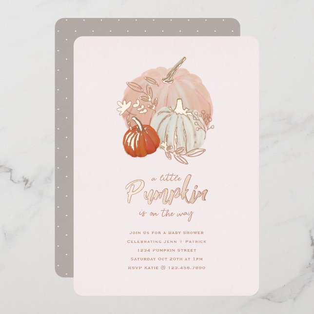 Shiny Rose Gold and Pink Pumpkin Baby Shower  (Front/Back)