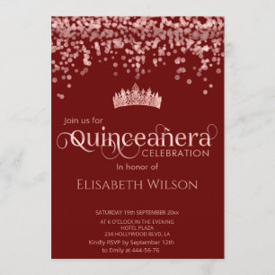 Shiny rose gold confetti tiara Quinceañera Invitation