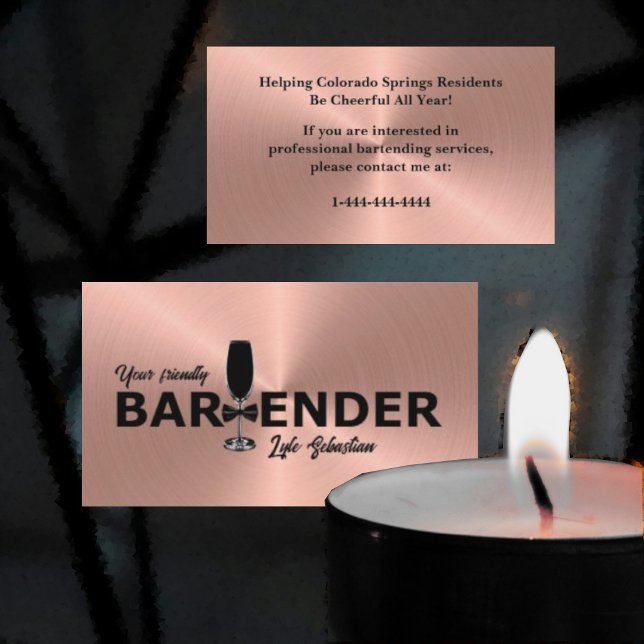 Shiny Rose Gold Event Bartender Business Card (Creator Uploaded)