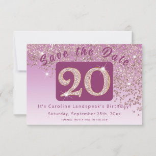 Shiny Rose Gold Glitter for 20th Birthday Save The Date