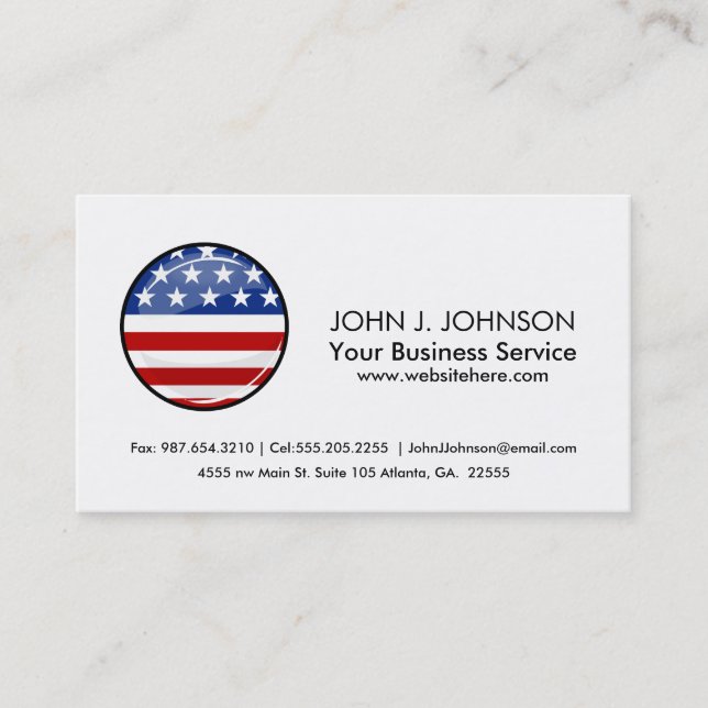 Shiny Round American Flag Business Card (Front)