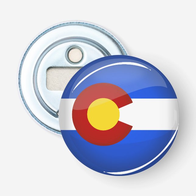 Shiny Round Colorado Flag Bottle Opener (Front)