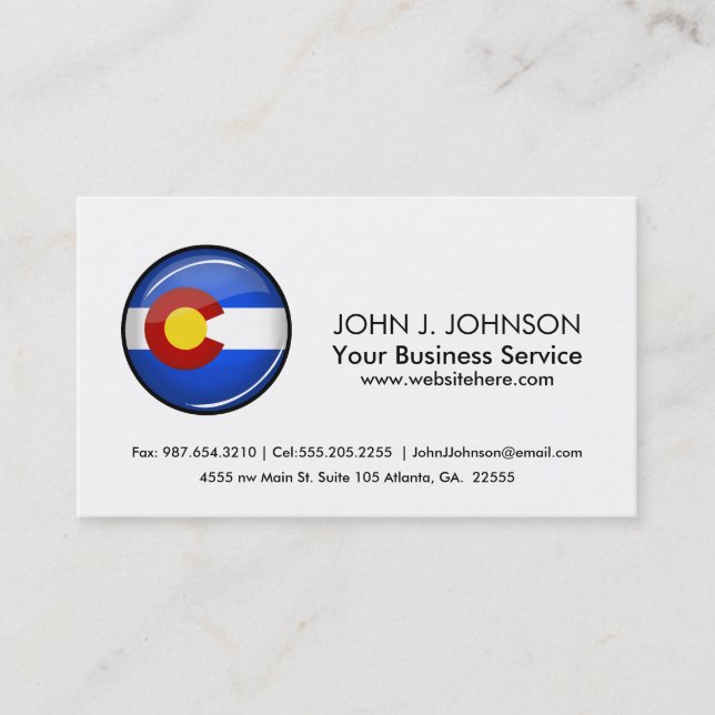 Shiny Round Colorado Flag Business Card (Front)