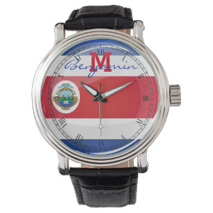 Shiny Round Costa Rican Flag Watch