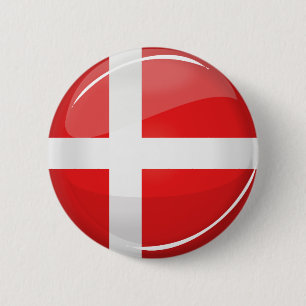 Shiny Round Denmark Flag 6 Cm Round Badge