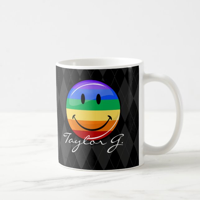Shiny Round Happy Gay Pride Flag Coffee Mug (Right)