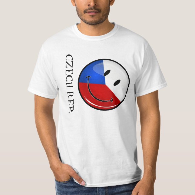 Shiny Round Smiling Czech Rep. Flag T-Shirt (Front)