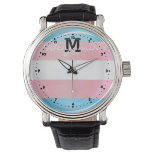 Shiny Round Transgender Pride Flag Watch