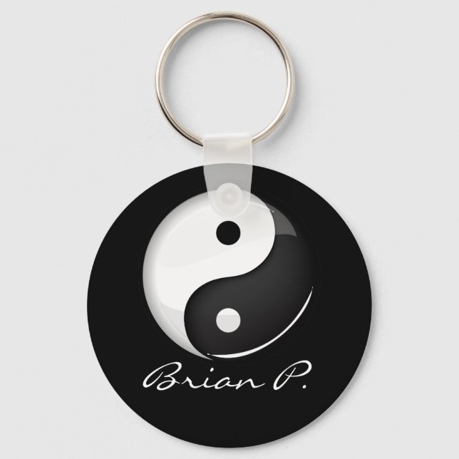 Shiny Round Yin Yang Symbol Custom Key Ring (Front)