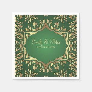 Shiny Royal Faux Gold Ornaments On Emerald Green Napkin