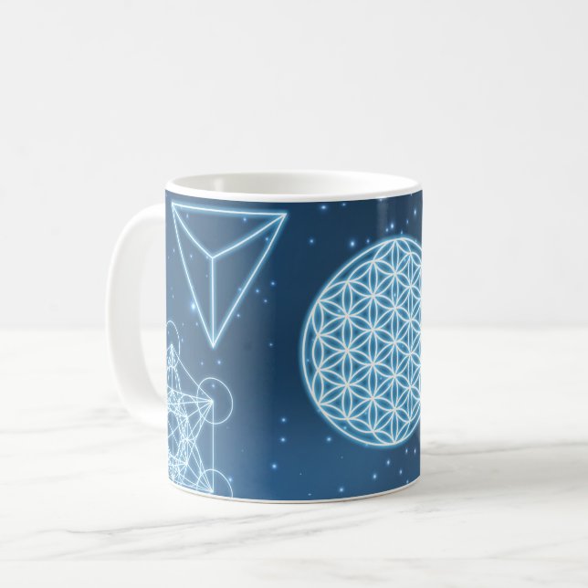 Shiny Sacred Geometry Universe blue sparkle Coffee Mug (Front Left)