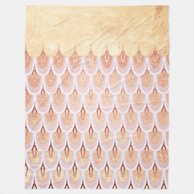 Shiny Salmon Pink Glitter Mermaid Fish Scales Fleece Blanket (Front)