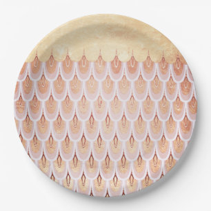 Shiny Salmon Pink Glitter Mermaid Fish Scales Paper Plate