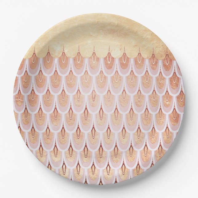 Shiny Salmon Pink Glitter Mermaid Fish Scales Paper Plate (Front)