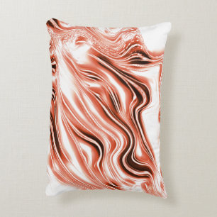 Shiny salmon to red long wavy traces on white fund decorative cushion