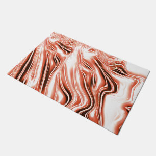 Shiny salmon to red long wavy traces on white fund doormat