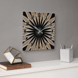 Shiny silver and black glass texture square wall clock