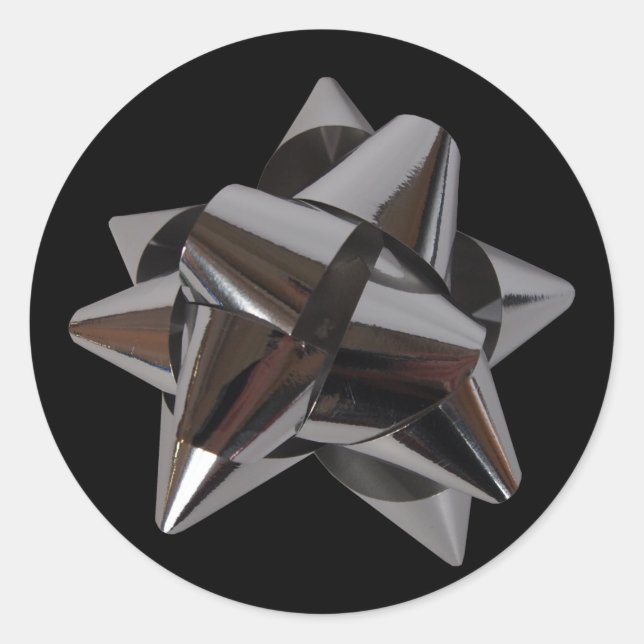 Shiny Silver Bow Classic Round Sticker (Front)