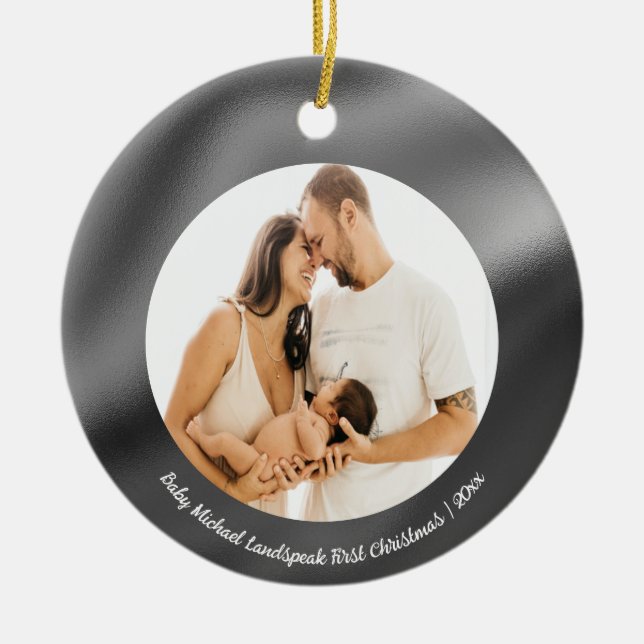 Shiny Silver Foil, Baby 1st Christmas Ceramic Tree Decoration (Front)