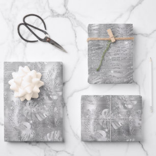 Shiny Silver Glam Animal Print Wrapping Paper Sheet