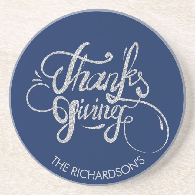 Shiny Silver Glitter- Thanksgiving Coaster (Front)