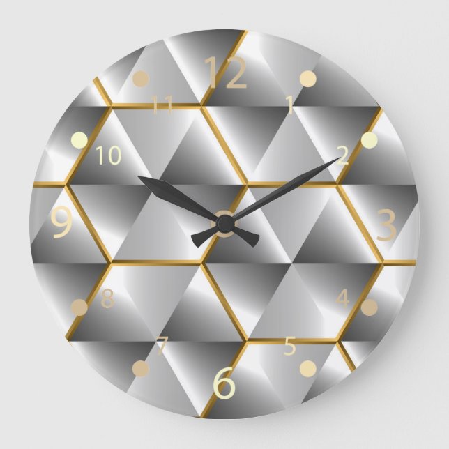 Shiny silver metal large clock (Front)