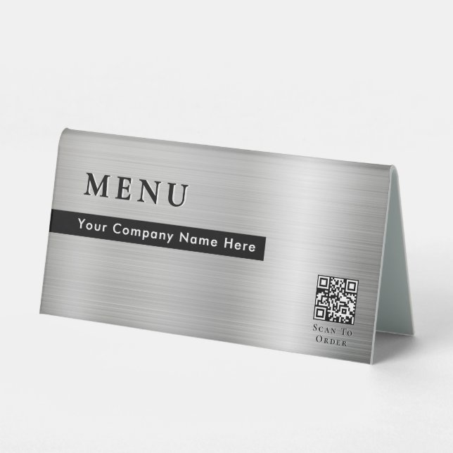 Shiny Silver Metal Menu Scan To Order QR Code (Front)