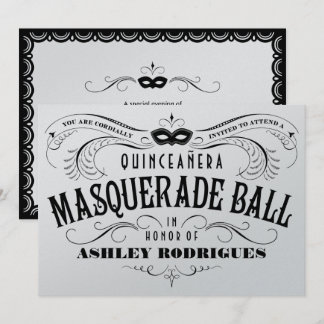 Shiny Silver Quinceanera Masquerade Invitations