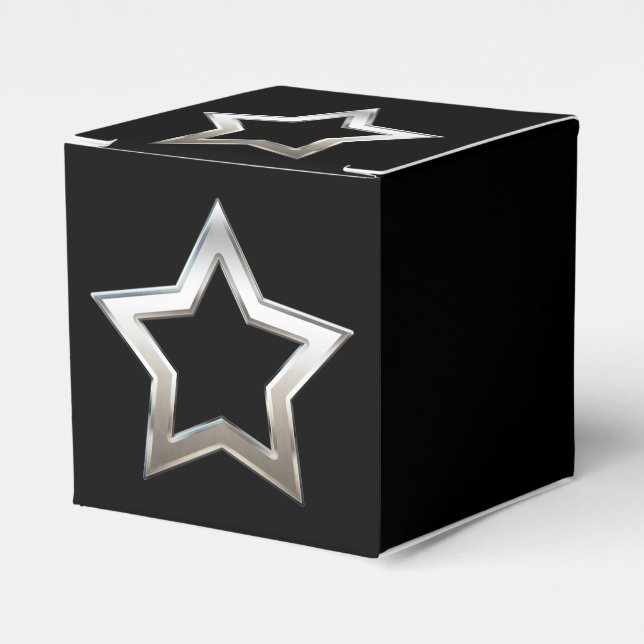 Shiny Silver Star Shape Outline Digital Design Favour Box (Front Side)