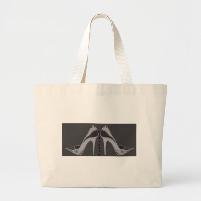 Shiny Silver Stiletto Art Large Tote Bag (Front)