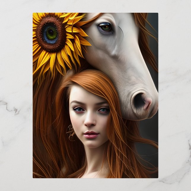 Shiny Smooth Glass Look for Horse HyperRealistic Foil Holiday Postcard (Front)