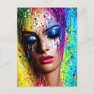 Shiny Smooth Glass Paint Brushes Strokes Dripping  Holiday Postcard