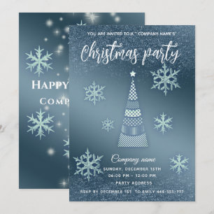 Shiny sparkle blue snowflakes corporate Christmas Invitation