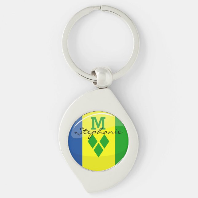 Shiny St. Vincent and Grenadines Flag Key Ring (Front)