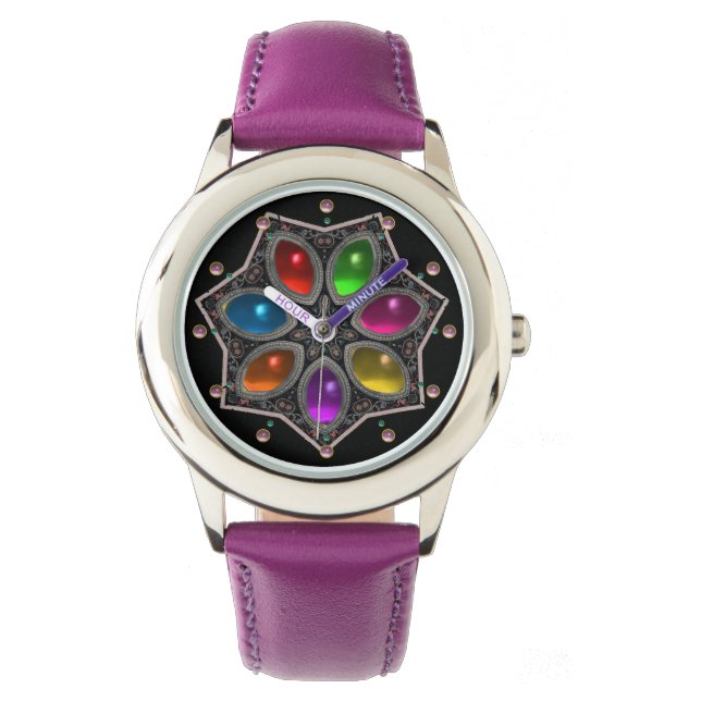 SHINY STAR WITH COLORFUL GEMSTONES ,Purple Watch (Front)