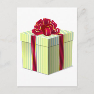 Shiny Striped Gift/Present with Red Bow Ribbon Postcard