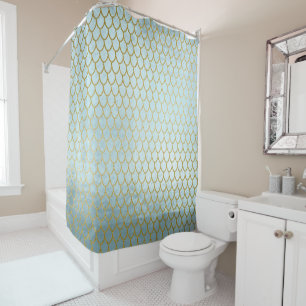 Shiny Teal Gold Glitter Mermaid Scales Shower Curtain