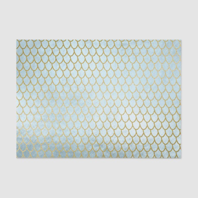 Shiny Teal Gold Glitter Mermaid Scales Tissue Paper (Front)