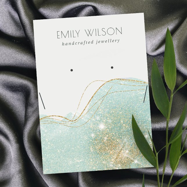 Shiny Teal Green Glitter Earring Necklace Display Business Card (Creator Uploaded)
