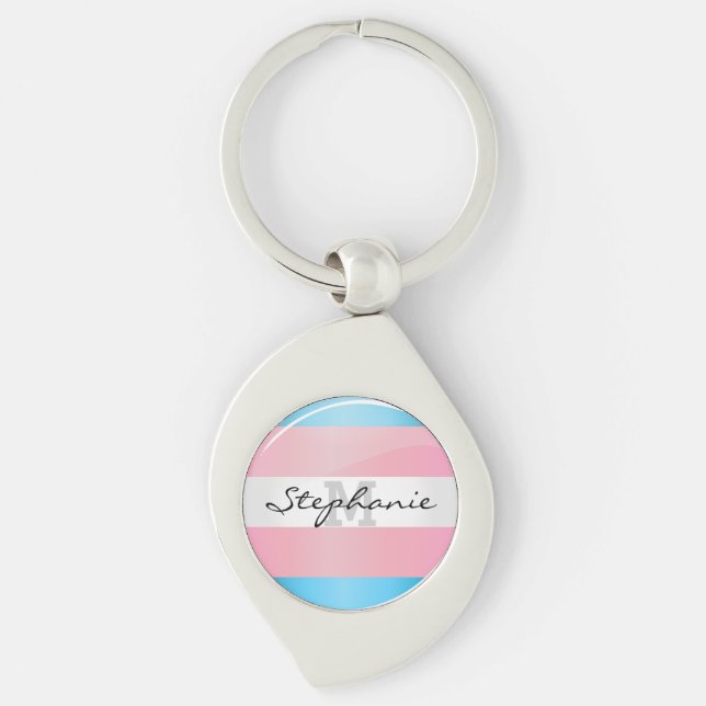 Shiny Transgender Pride Flag Key Ring (Front)