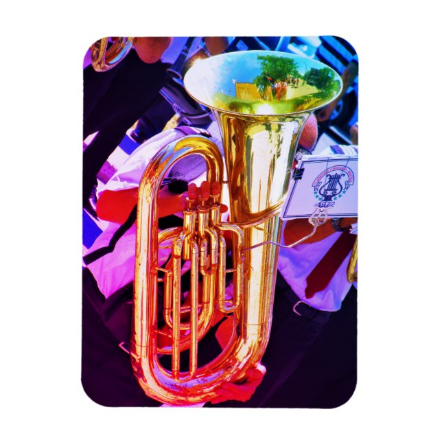Shiny Tuba Slanted Perspective Brass Band Magnet (Vertical)