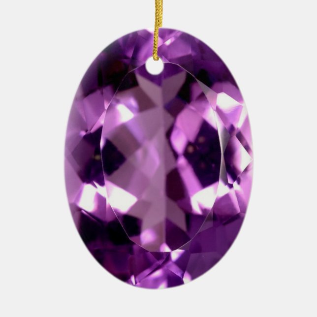 Shiny violet Amethyst gem February birthstone Ceramic Tree Decoration (Front)