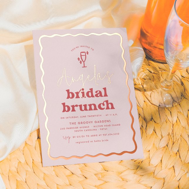 Shiny Wavy Retro Pink & Red Groovy Bridal Brunch (Creator Uploaded)