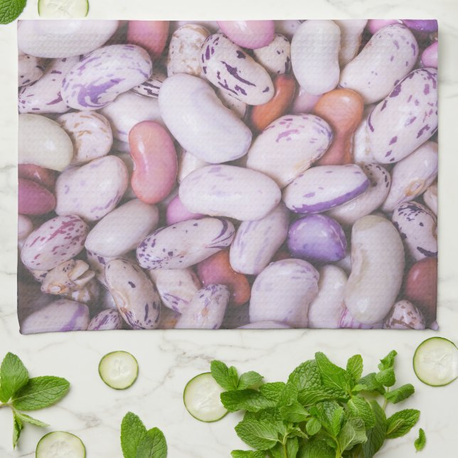 Shiny white and purple cool beans tea towel (Folded)
